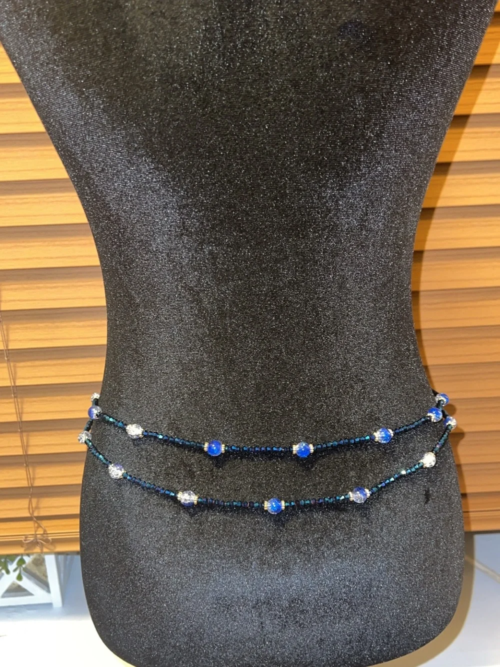 Handmade Beaded Waist Chain – Adjustable blue   Boho Belly Jewelry
